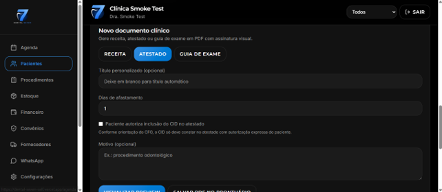 Geração de documentos PDF no Dental Seven