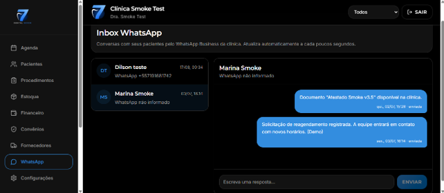 Confirmações de consulta via WhatsApp no Dental Seven